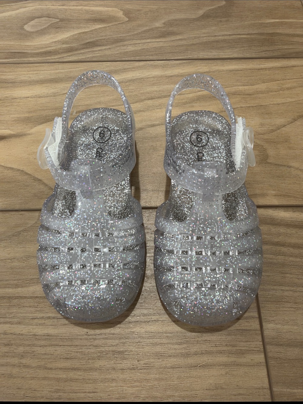 Kids Glitter Jelly Sandals - Clear Silver